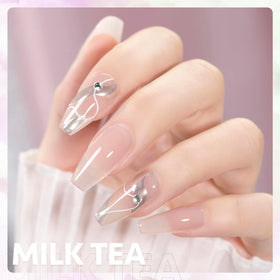 GAOY Jelly Nude Gel Nail Polish 16ml Milk Tea applied on nails