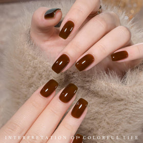 GAOY Jelly Nude Gel Nail Polish 16ml sheer dark brown application on nails