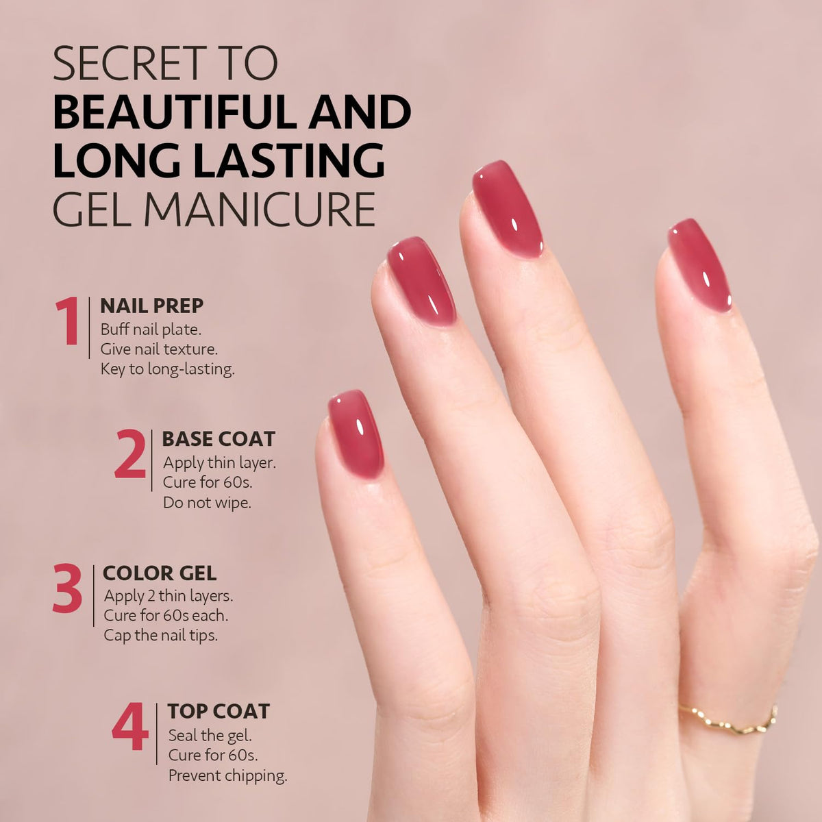 GAOY Jelly Nude Gel Nail Polish 16ml sheer pink with UV lamp