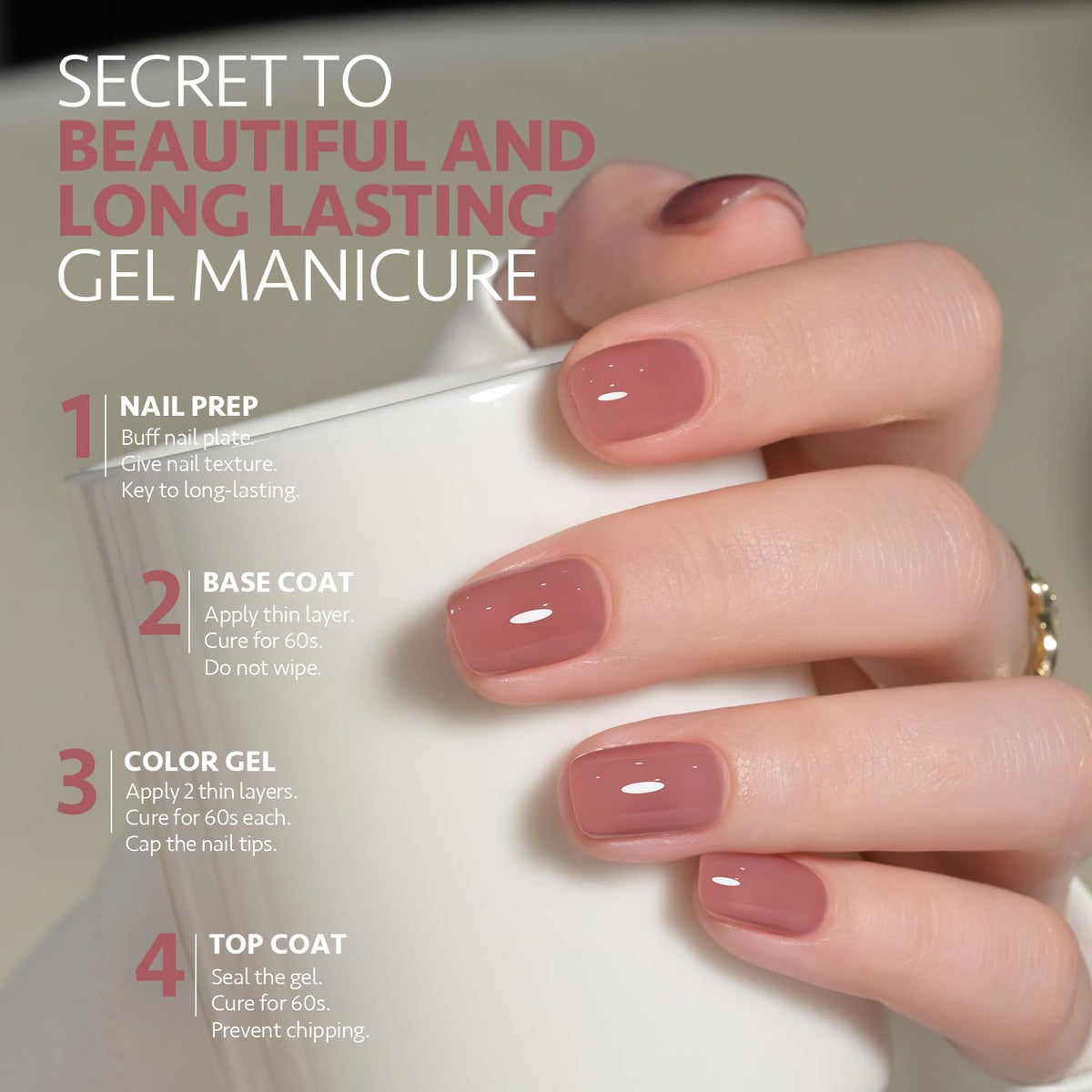 GAOY Jelly Nude Pink Gel Nail Polish curing under UV light