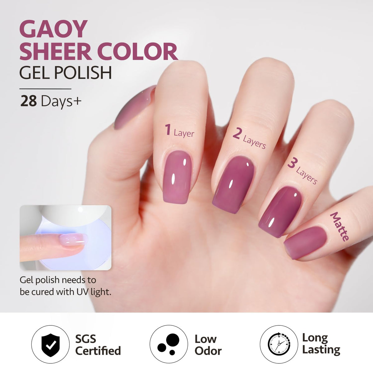GAOY Jelly Purple Gel Nail Polish packaging display