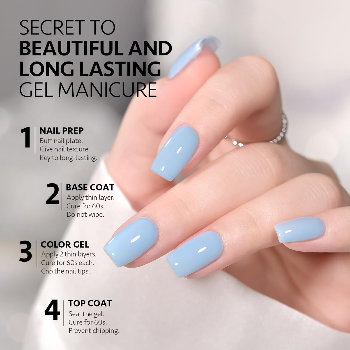 GAOY Light Blue Gel Nail Polish under UV lamp