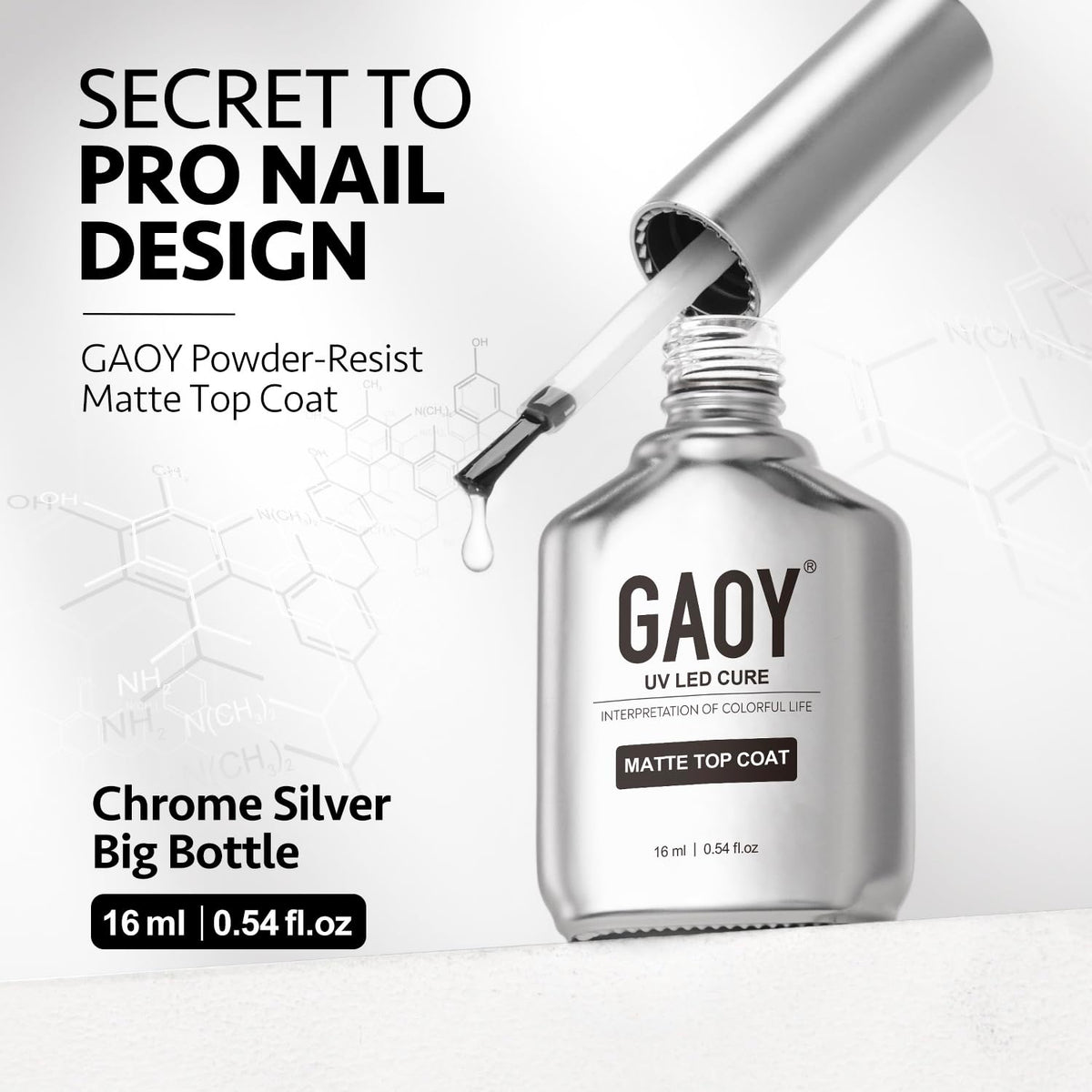 GAOY Matte Gel Top Coat 16ml back view with ingredients