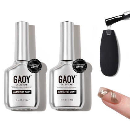 GAOY Matte Gel Top Coat 16ml front view with brushed stainless steel design