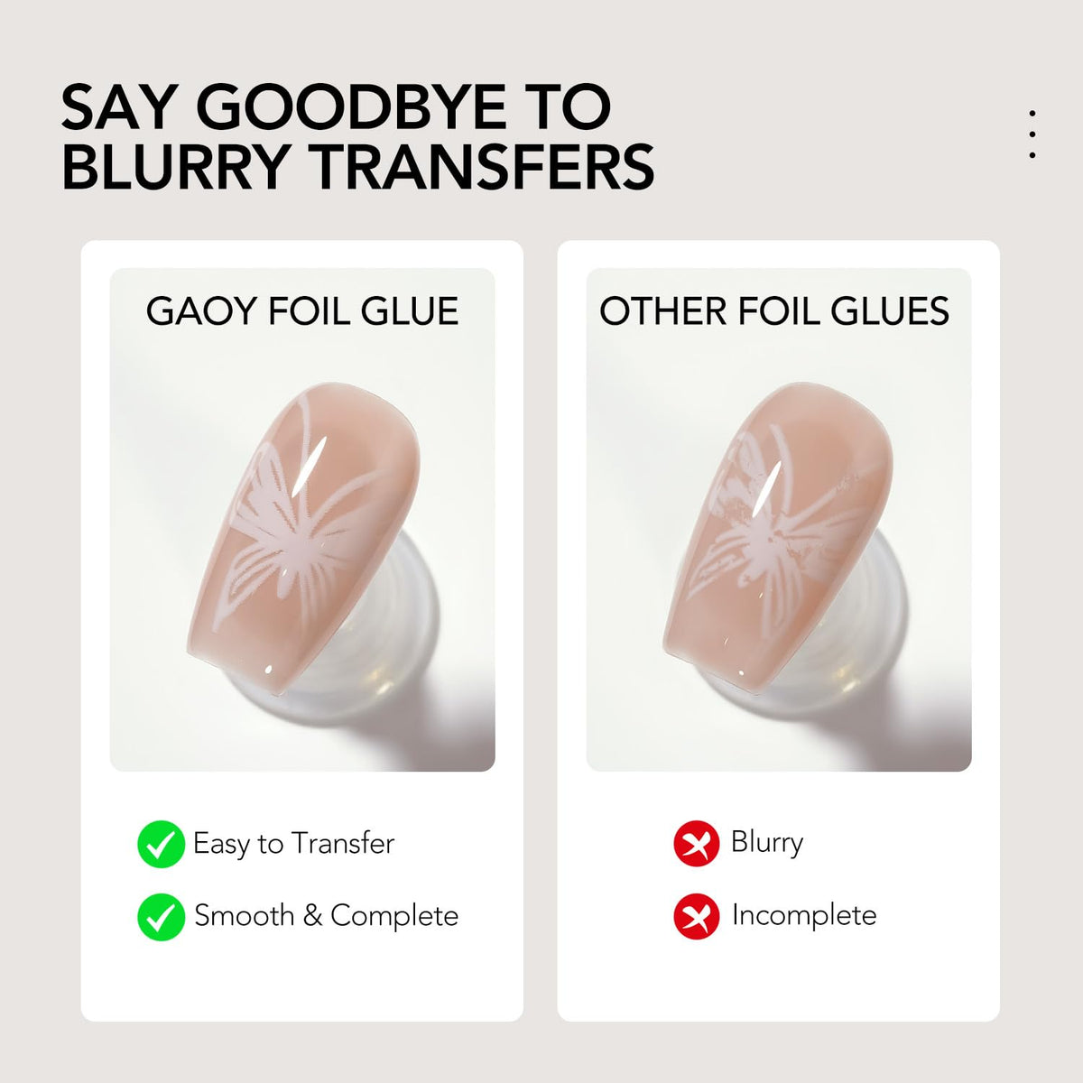GAOY Nail Foil Glue alongside various foil stickers