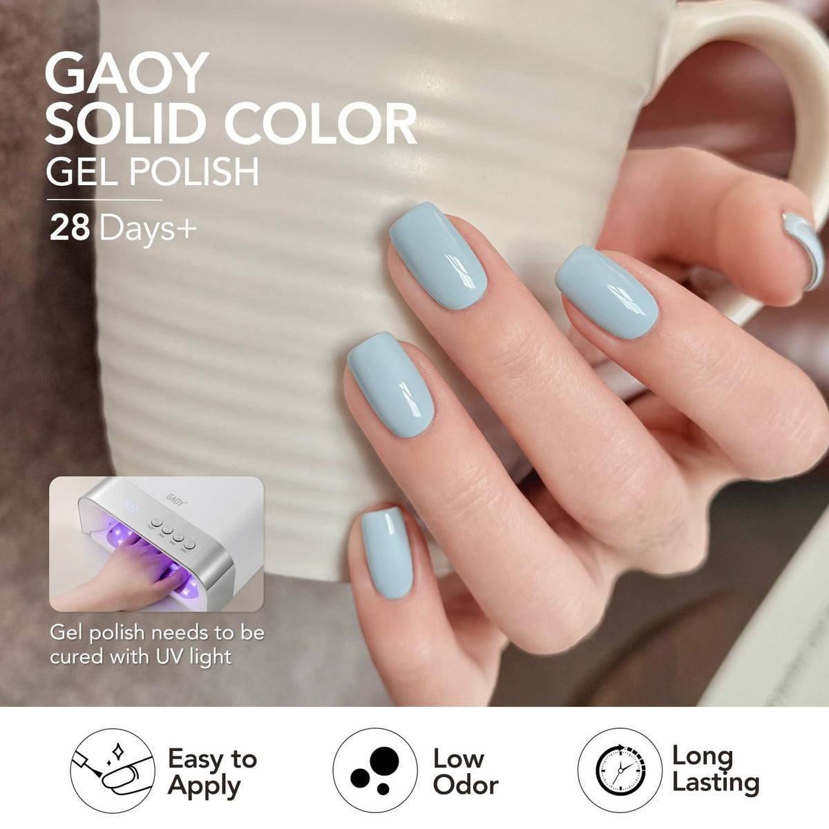 GAOY Navy Blue Gel Nail Polish set packaging on a table