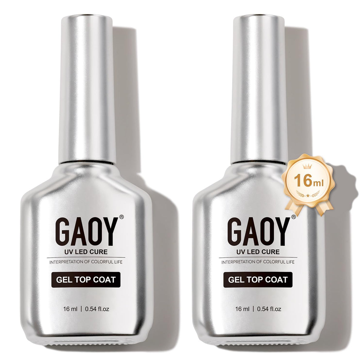GAOY No Wipe Gel Top Coat 16ml front view with chrome silver design