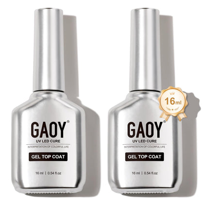 GAOY No Wipe Gel Top Coat 16ml front view with chrome silver design