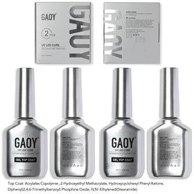 GAOY No Wipe Gel Top Coat bottles displayed with nail tools