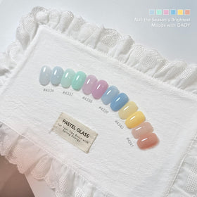 GAOY pastel gel nail polish bottles with colour swatches