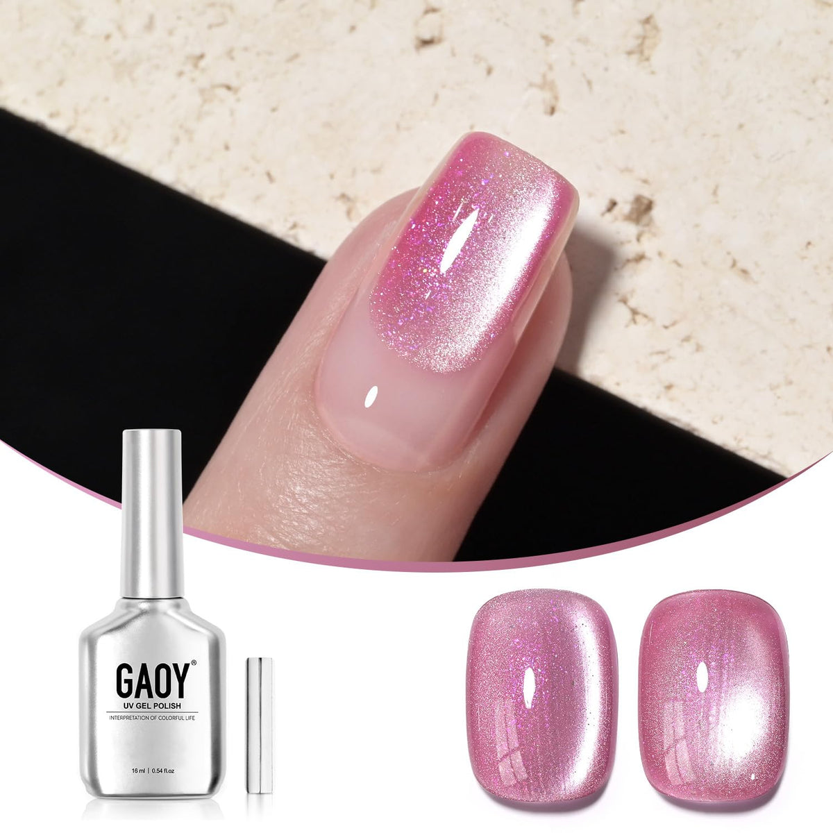 GAOY Pink Cat Eye Gel Nail Polish 16ml bottle front view