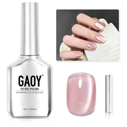 GAOY Pink Glassy Cat Eye Gel Nail Polish 16ml front view