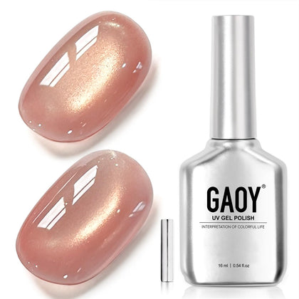 GAOY Pink Glassy Cat Eye Gel Nail Polish front view with holographic glitter