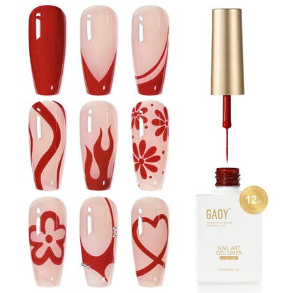 GAOY Red Swirl Gel Nail Polish Art Liner 12ml front view