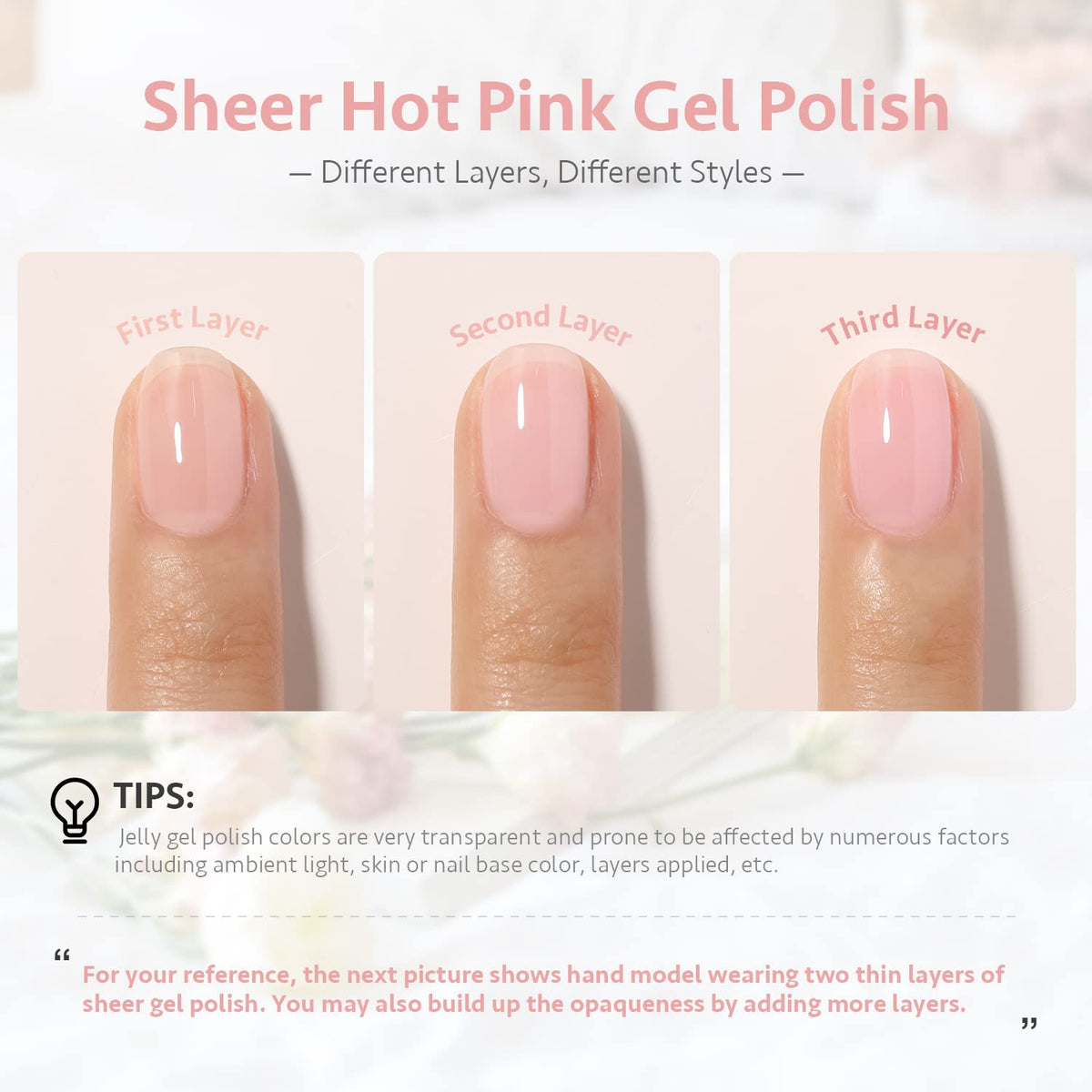 GAOY Sheer Hot Pink Gel Nail Polish 16ml bottle with label