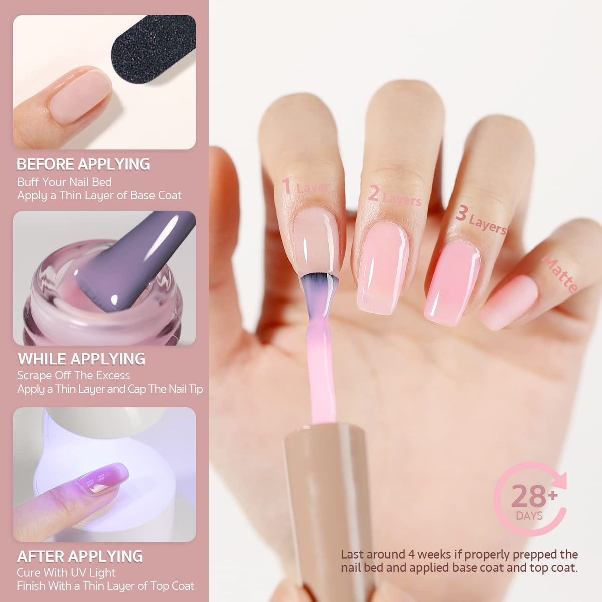 GAOY Sheer Hot Pink Gel Nail Polish 16ml with nail art tools