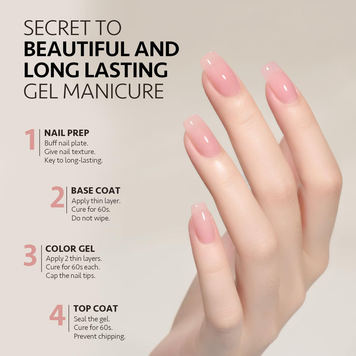 GAOY Sheer Pink Nude Gel Nail Polish curing under UV lamp