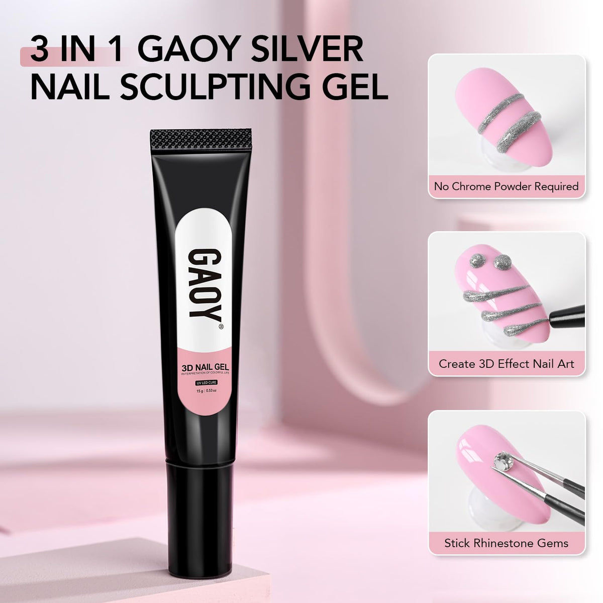 GAOY Silver 3D Nail Gel with UV LED lamp