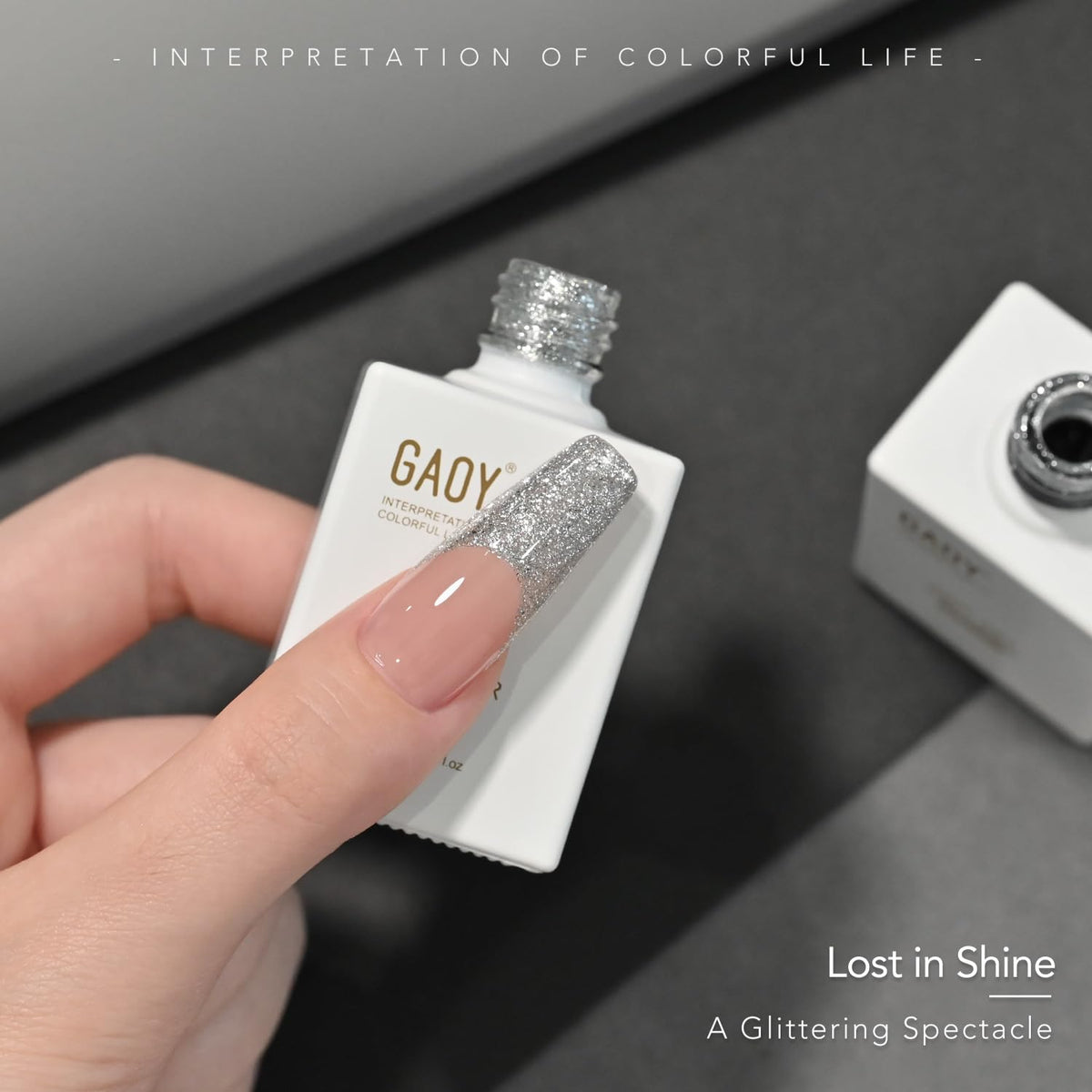 GAOY Silver Glitter Gel Nail Polish 12ml bottle side view
