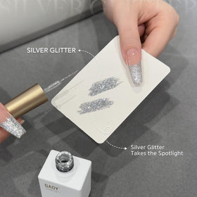 GAOY Silver Glitter Gel Nail Polish in a nail art setup