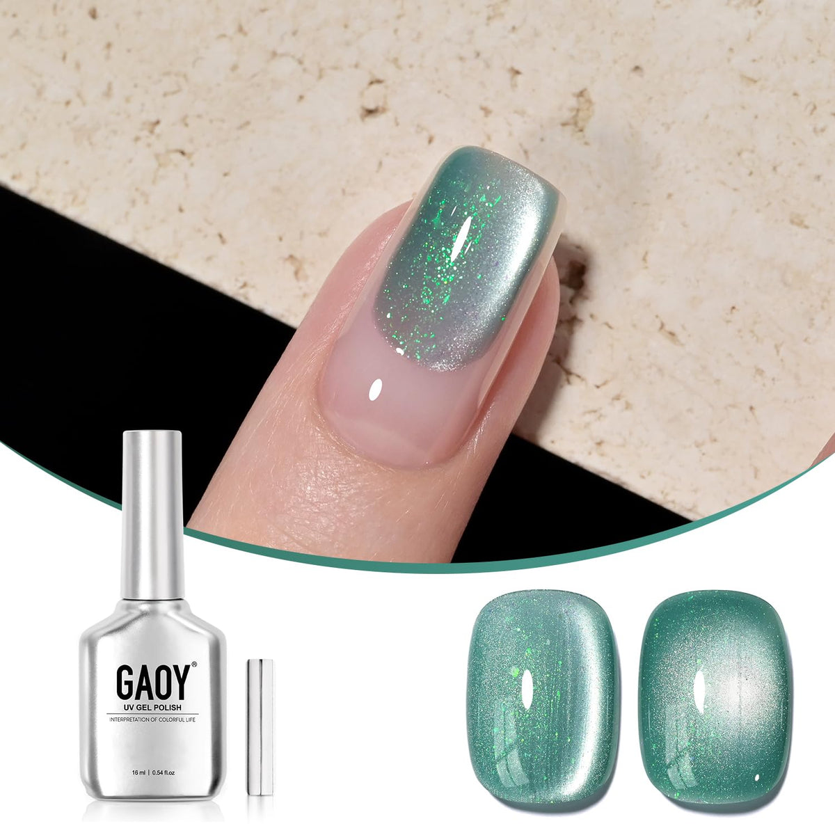 GAOY Teal Cat Eye Gel Nail Polish 16ml bottle front view