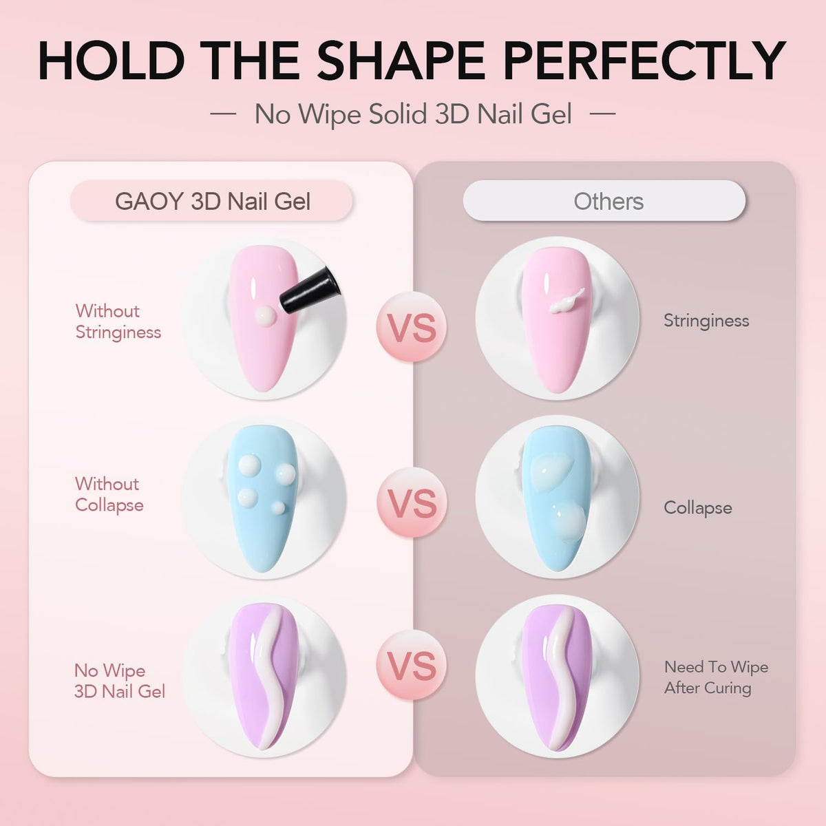 GAOY White 3D Nail Gel application on nails