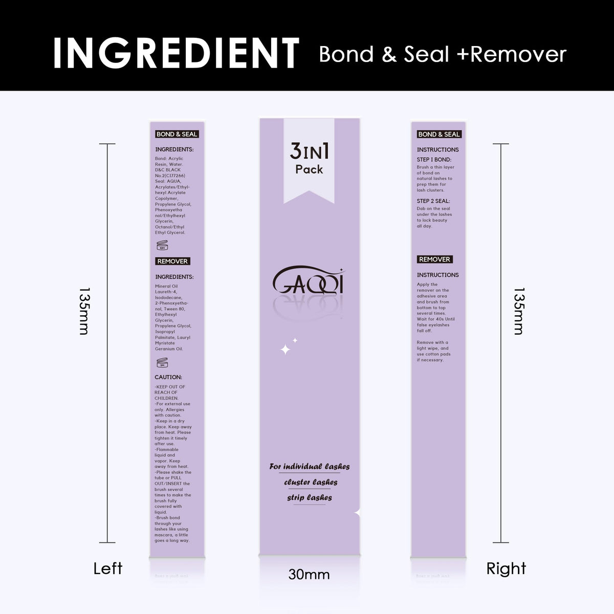 GAQQI eyelash bond and seal bottle with applicator