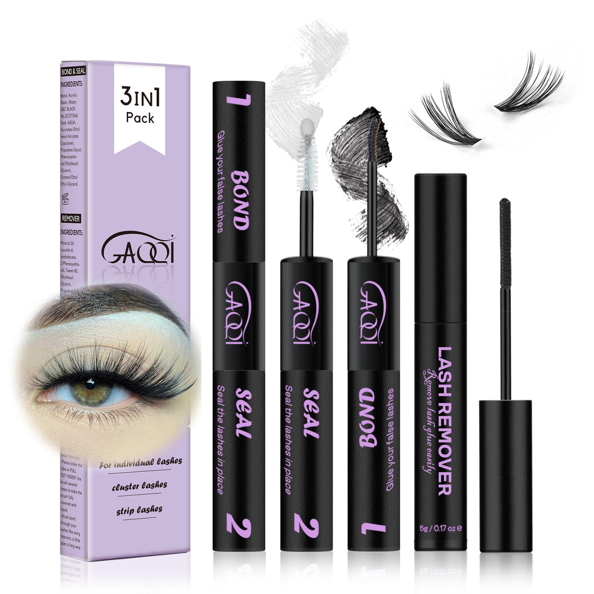 GAQQI Lash Bond and Seal Remover Set packaging front view