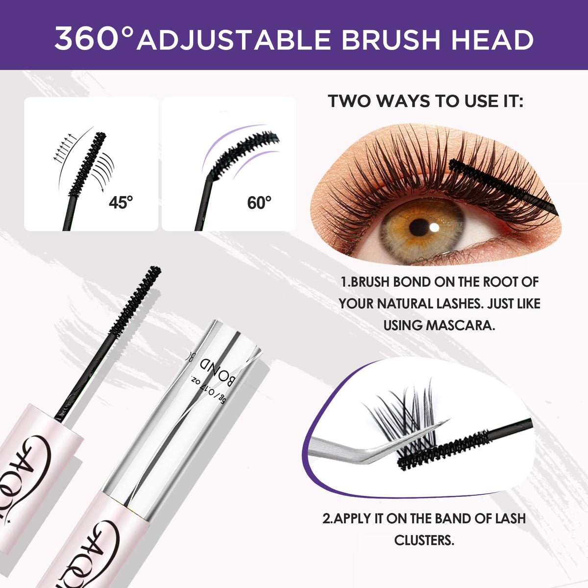 GAQQI Lash Cluster Glue 10ml displayed with false eyelashes