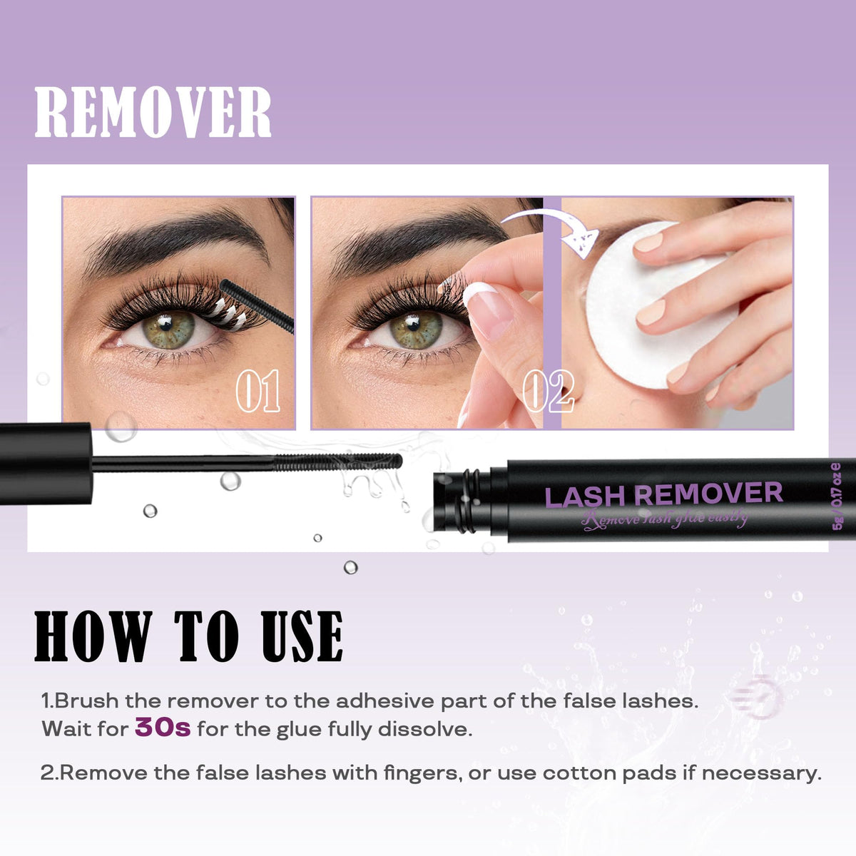 GAQQI Lash Cluster Remover 5ml with makeup tools