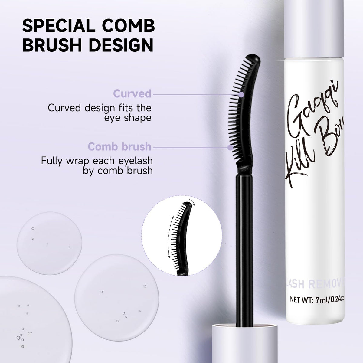 GAQQI Lash Remover 7ml comb brush applicator close-up