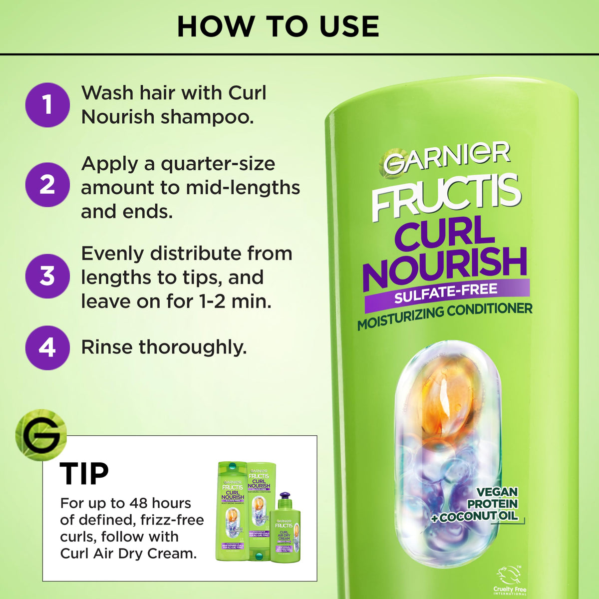 Garnier Curl Nourish Conditioner with other hair care products