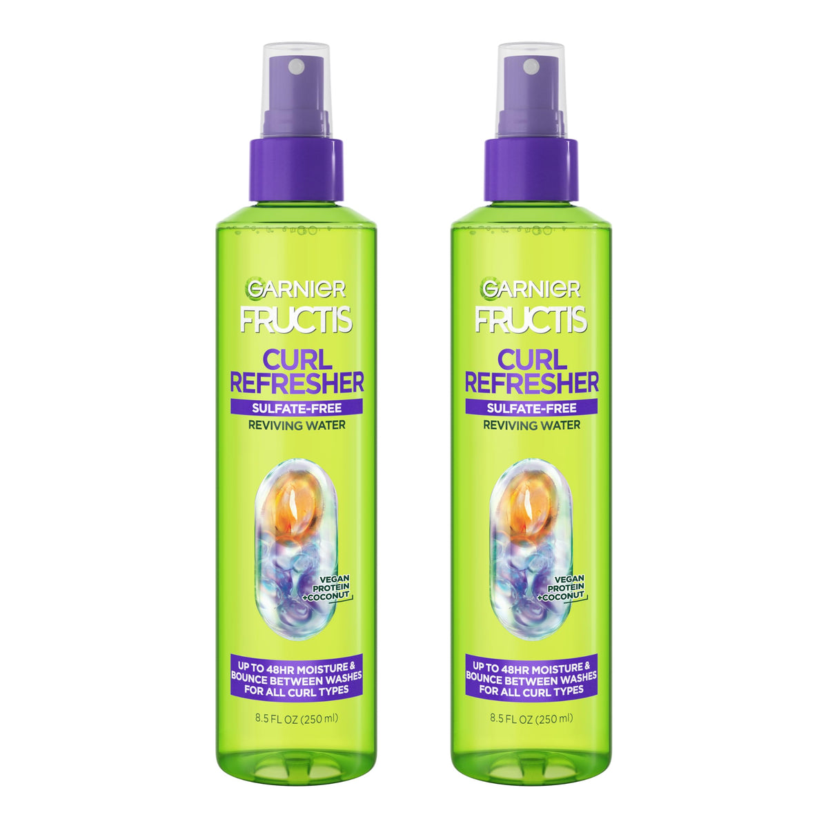 Garnier Curl Refresher Reviving Water Spray front view, 8.5 Fl Oz