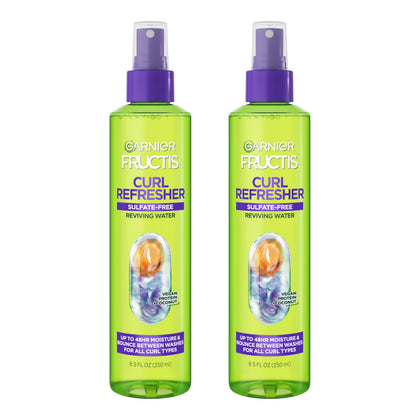 Garnier Curl Refresher Reviving Water Spray front view, 8.5 Fl Oz