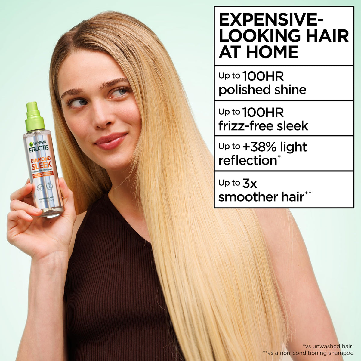 Garnier Diamond Sleek Hair Shine Spray application on hair