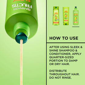Garnier Fructis Sleek & Shine Leave-In Conditioner Cream on a bathroom shelf