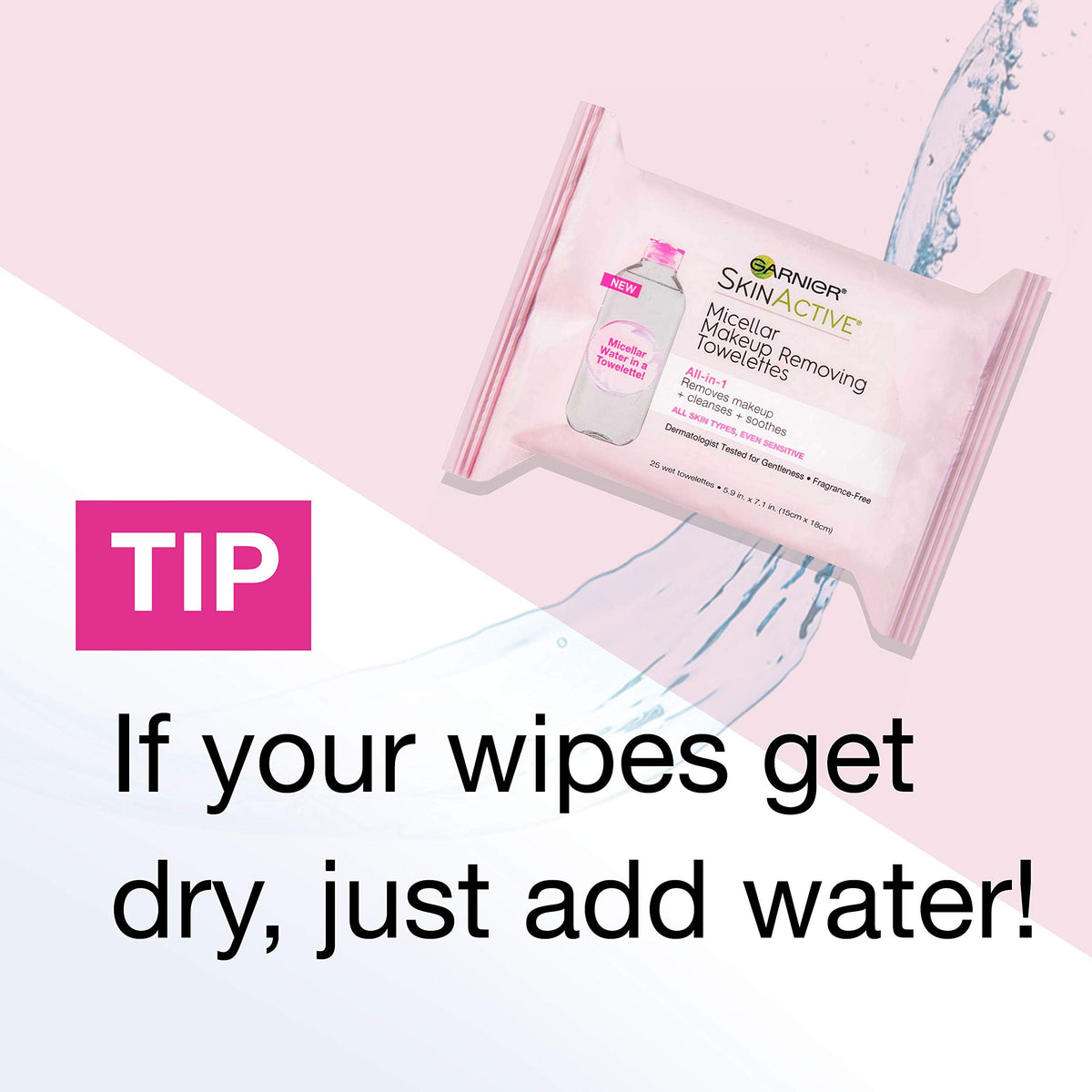 Garnier Micellar Facial Cleanser Wipes packaging side view
