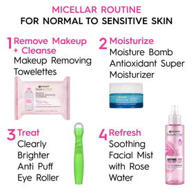 Garnier Micellar Facial Cleanser Wipes with ingredients list visible