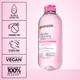 Garnier Micellar Water on a bathroom counter