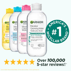 Garnier Micellar Water with Salicylic Acid on a bathroom counter