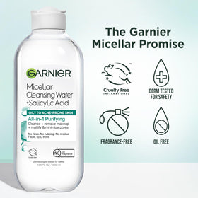 Garnier Micellar Water with Salicylic Acid with makeup removal pads