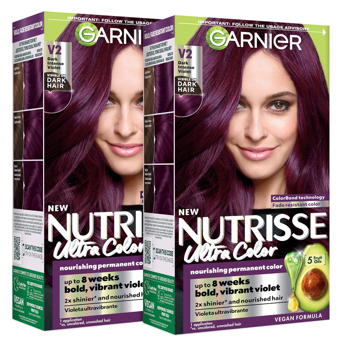 Garnier Nutrisse Ultra Color Hair Dye packaging front view Dark Intense Violet