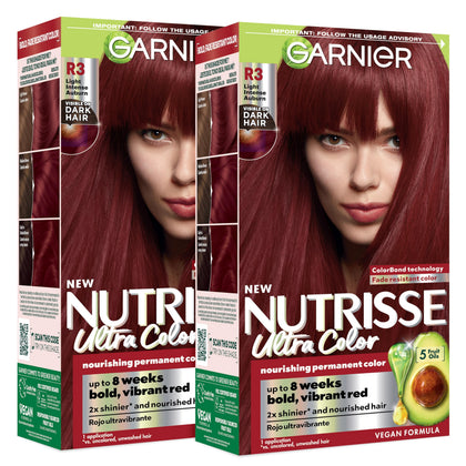 Garnier Nutrisse Ultra Color Hair Dye R3 Light Intense Auburn packaging front view