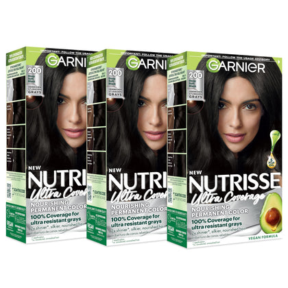 Garnier Nutrisse Ultra Coverage Hair Colour 200 Deep Soft Black front view