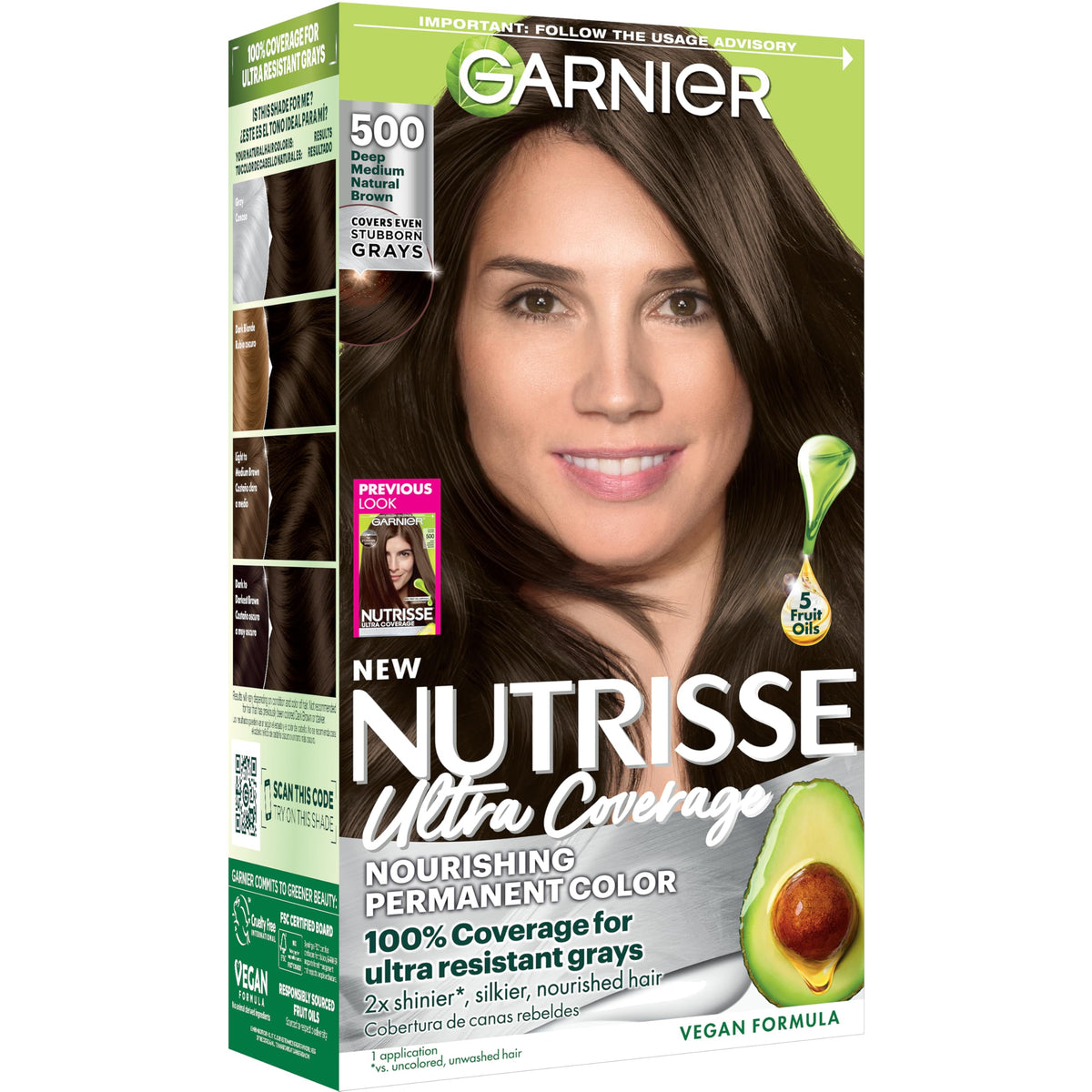 Garnier Nutrisse Ultra Coverage Hair Colour 500 Deep Medium Natural Brown packaging front view