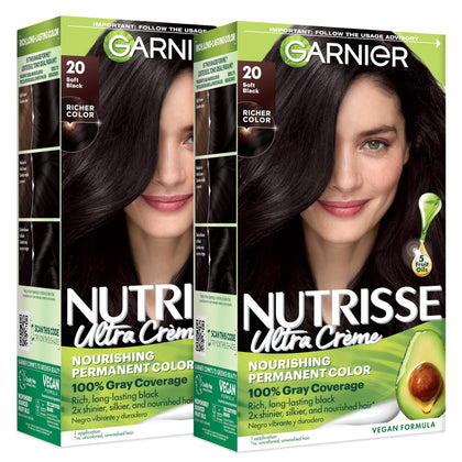 Garnier Nutrisse Ultra Crème Hair Colour 20 Soft Black front view