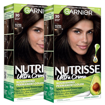 Garnier Nutrisse Ultra Crème Hair Colour 30 Darkest Brown packaging front view