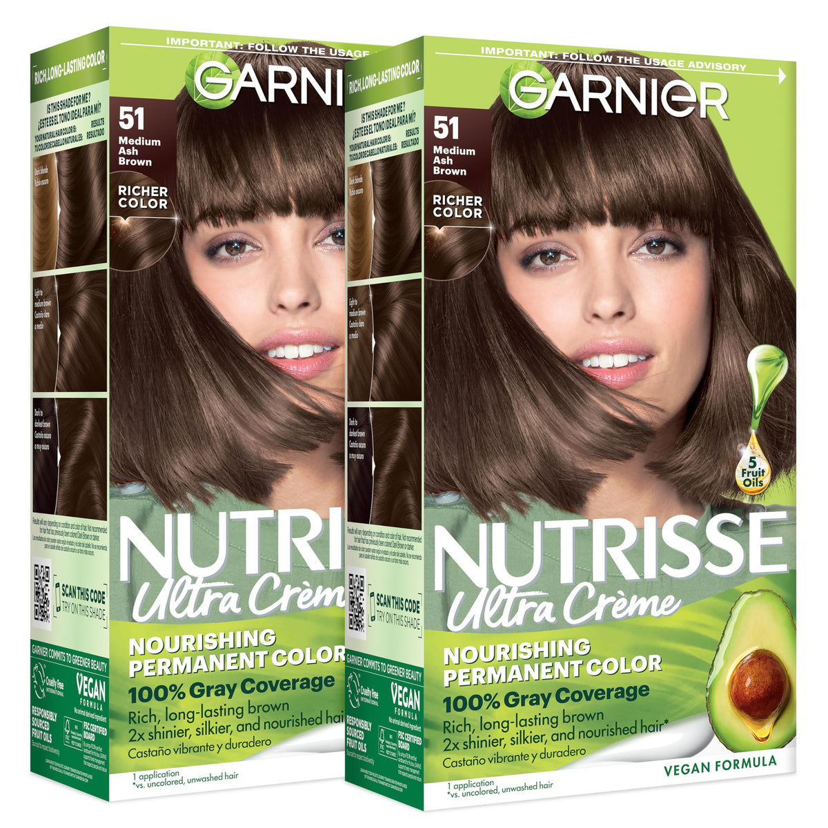 Garnier Nutrisse Ultra Crème Hair Colour 51 Medium Ash Brown front view