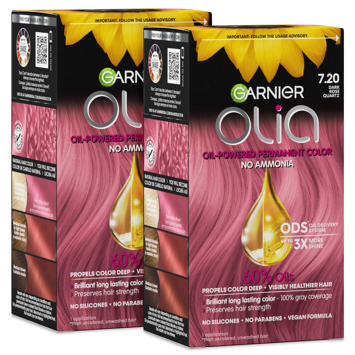 Garnier Olia Hair Colour 7.20 Dark Rose Quartz front view