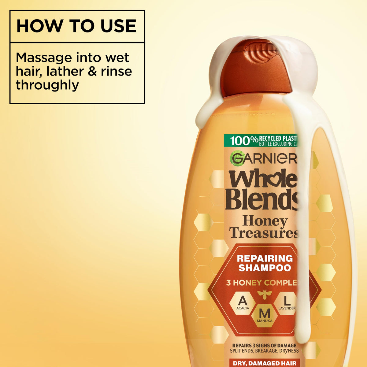 Garnier Whole Blends Honey Treasures set in a bathroom setting